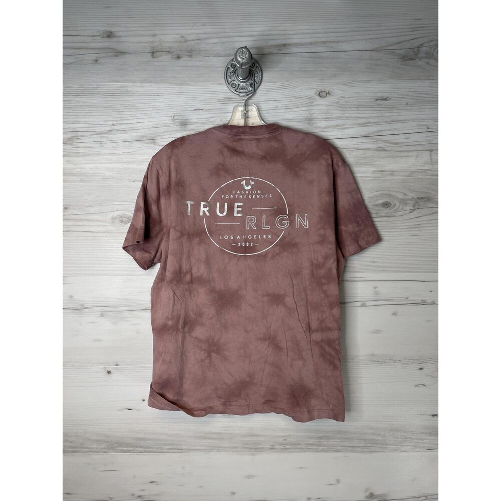 True Religion Shirt Mens Medium Pink Tie Dye TRLGN Halo Crew Neck Tee Graphic - Picture 10 of 10